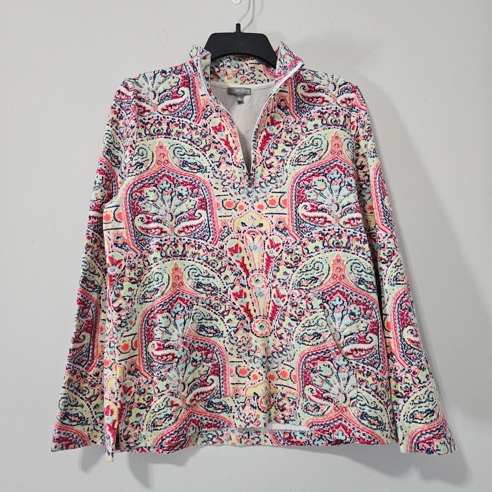 Talbots Womens MP Petite Multicolor‎ Paisley Quarter Zip Pullover Sweatshirt Top